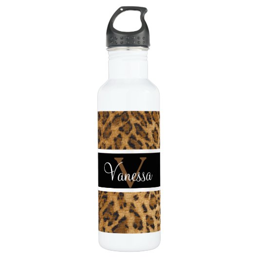 Leopard Print V Monogramm Initialen Wasser Flasche Trinkflasche (Vorderseite)