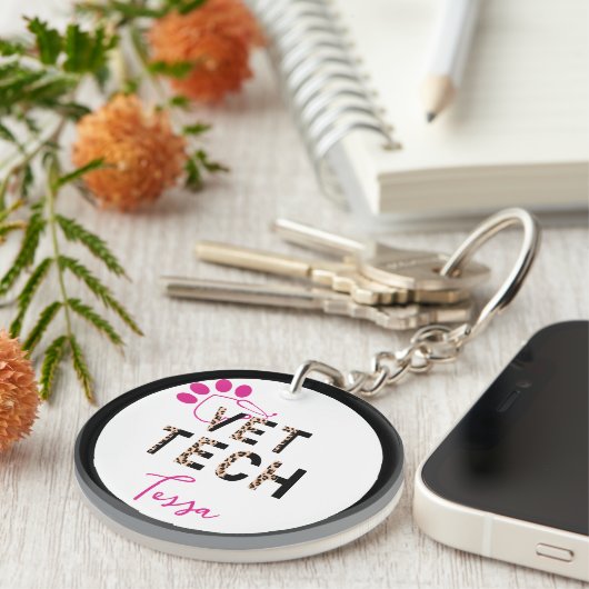 Leopard Print Vet Tech Stethoscope Schlüsselanhäng Schlüsselanhänger (Vorderseite rechts)