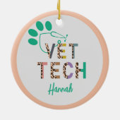 Leopard Print Vet Tech Stethoskop mit Name Keramik Ornament (Hinten)