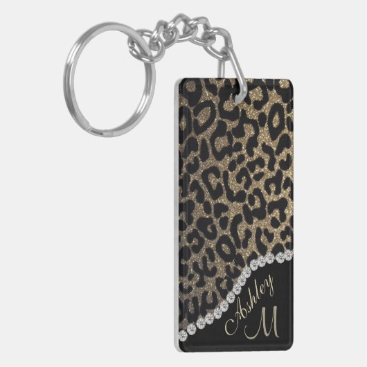 Leopard Print w/Diamonds Monogram Schlüsselanhänger (Vorderseite links)