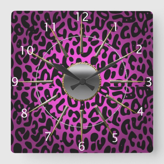 Leopard Print Wall Clock Quadratische Wanduhr (Vorderseite)