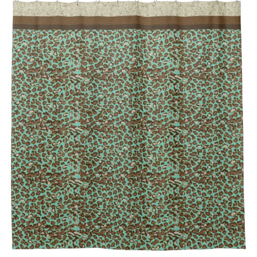 Leopard Print Watercolor Gold Aquamarin Modernes S Duschvorhang (Vorderseite)