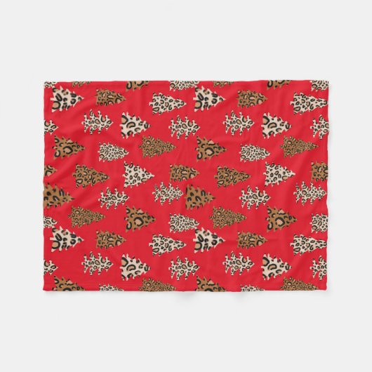 Leopard Print Weihnachtsbaume Rot Fleecedecke (Vorderseite (Horizontal))