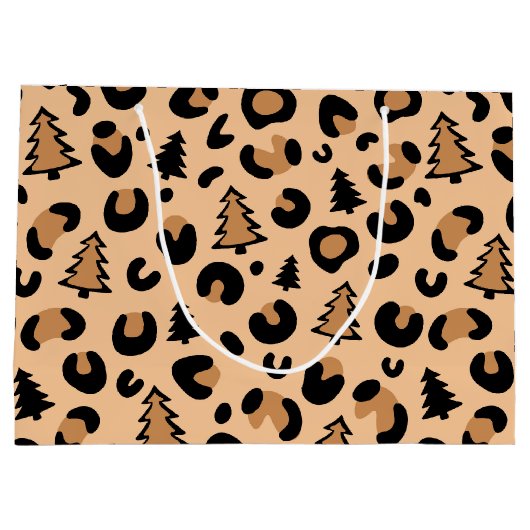 Leopard Print Weihnachtsmuster Große Geschenktüte (Rückseite)
