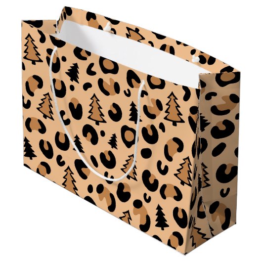Leopard Print Weihnachtsmuster Große Geschenktüte (Rückseite Schrägansicht)