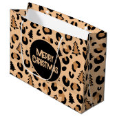 Leopard Print Weihnachtsmuster Große Geschenktüte (Vorderseite Schrägansicht)