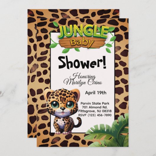 Leopard Print Wildlife Kitty Jungle Baby Dusche 🐆 Einladung (Vorne/Hinten)