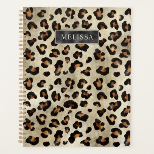 Leopard Print With Black Faux Foil And Name Planer (Vorderseite)