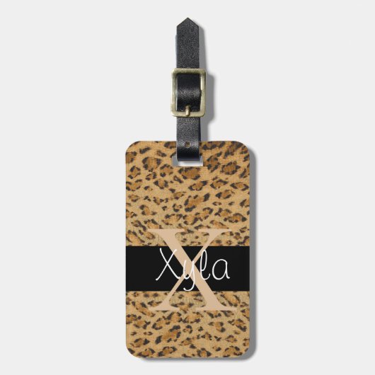 Leopard Print X Monogramm Initialen Gepäckanhänger (Vorderseite vertikal)