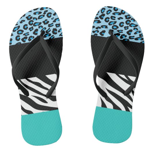 Leopard Print, Zebra Print, Animal Print, Blue Badesandalen (Fußbett)