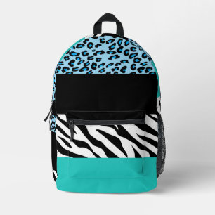 Leopard Print, Zebra Print, Animal Print, Blue Bedruckter Rucksack