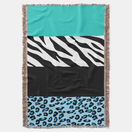 Leopard Print, Zebra Print, Animal Print, Blue Decke (Vorderseite Vertikal)