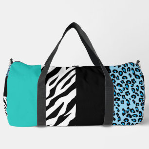 Leopard Print, Zebra Print, Animal Print, Blue Duffle Bag