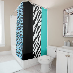 Leopard Print, Zebra Print, Animal Print, Blue Duschvorhang