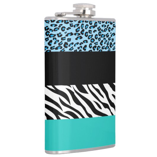 Leopard Print, Zebra Print, Animal Print, Blue Flachmann (Rechts)