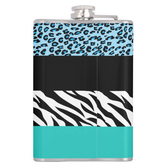 Leopard Print, Zebra Print, Animal Print, Blue Flachmann (Rückseite)