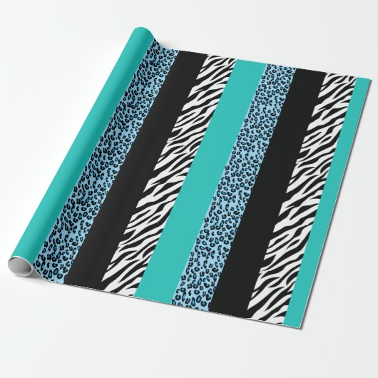 Leopard Print, Zebra Print, Animal Print, Blue Geschenkpapier (Ungerollt)