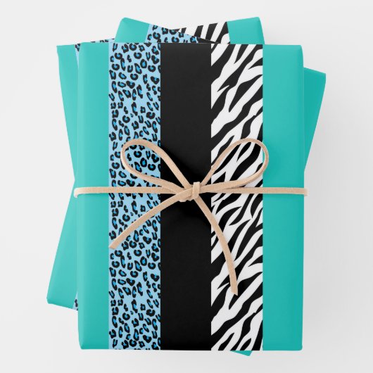 Leopard Print, Zebra Print, Animal Print, Blue Geschenkpapier Set (Beispiel)