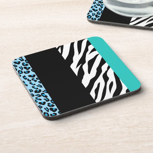 Leopard Print, Zebra Print, Animal Print, Blue Getränkeuntersetzer (Linke Seite)