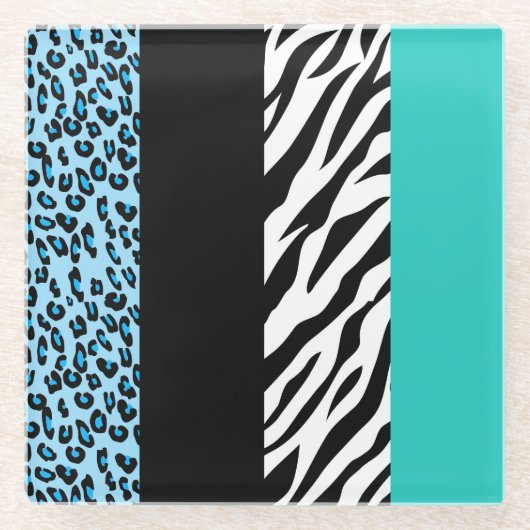 Leopard Print, Zebra Print, Animal Print, Blue Glasuntersetzer (Vorderseite)