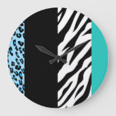 Leopard Print, Zebra Print, Animal Print, Blue Große Wanduhr (Vorderseite)