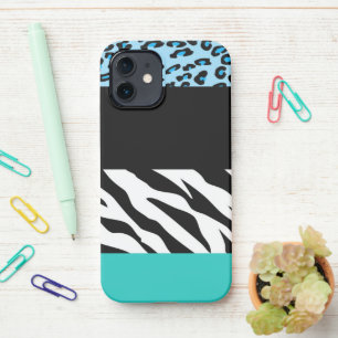 Leopard Print, Zebra Print, Animal Print, Blue iPhone 12 Hülle