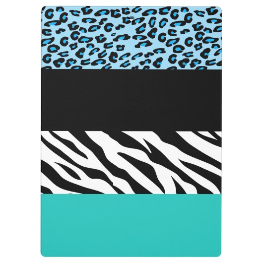 Leopard Print, Zebra Print, Animal Print, Blue Klemmbrett (Rückseite)