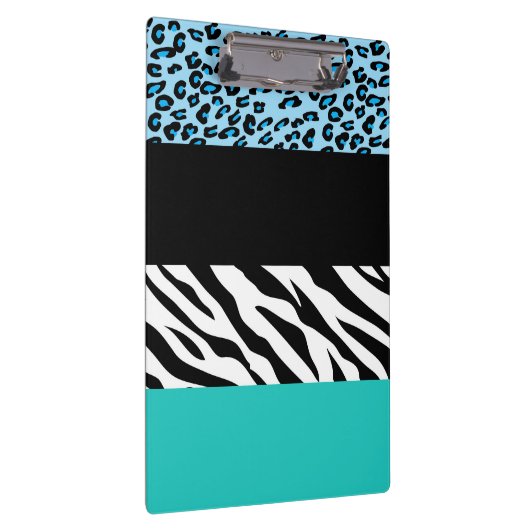 Leopard Print, Zebra Print, Animal Print, Blue Klemmbrett (Rechts)