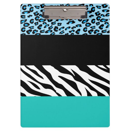 Leopard Print, Zebra Print, Animal Print, Blue Klemmbrett (Vorderseite)