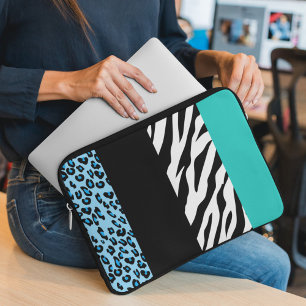 Leopard Print, Zebra Print, Animal Print, Blue Laptopschutzhülle