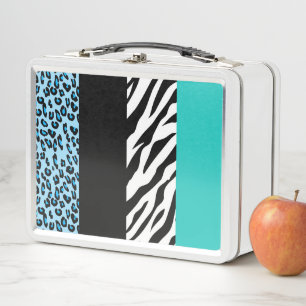 Leopard Print, Zebra Print, Animal Print, Blue Metall Brotdose