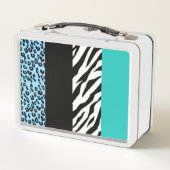 Leopard Print, Zebra Print, Animal Print, Blue Metall Brotdose (Rückseite)