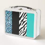 Leopard Print, Zebra Print, Animal Print, Blue Metall Brotdose (Vorderseite)