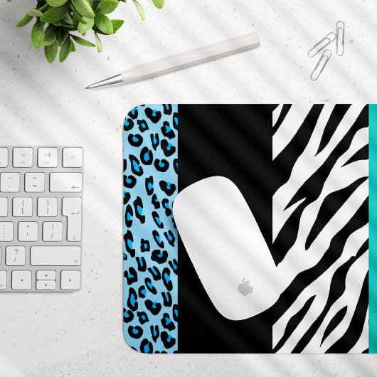 Leopard Print, Zebra Print, Animal Print, Blue Mousepad