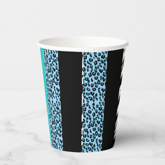 Leopard Print, Zebra Print, Animal Print, Blue Pappbecher (Rechts)