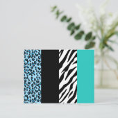 Leopard Print, Zebra Print, Animal Print, Blue Postkarte (Stehend Vorderseite)