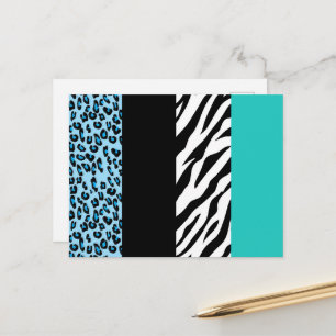 Leopard Print, Zebra Print, Animal Print, Blue Postkarte