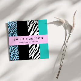Leopard Print, Zebra Print, Animal Print, Blue Quadratische Visitenkarte