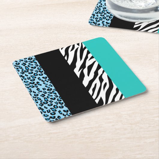 Leopard Print, Zebra Print, Animal Print, Blue Rechteckiger Pappuntersetzer (angewinkelt)