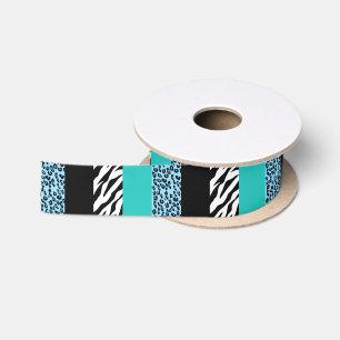 Leopard Print, Zebra Print, Animal Print, Blue Satinband