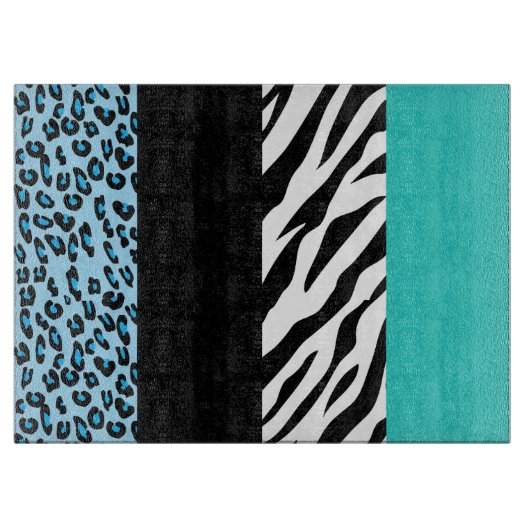 Leopard Print, Zebra Print, Animal Print, Blue Schneidebrett (Vorderseite)