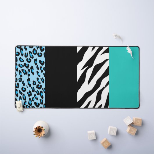 Leopard Print, Zebra Print, Animal Print, Blue Schreibtischunterlage (Kindertisch)