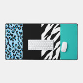 Leopard Print, Zebra Print, Animal Print, Blue Schreibtischunterlage (Tastatur & Maus)