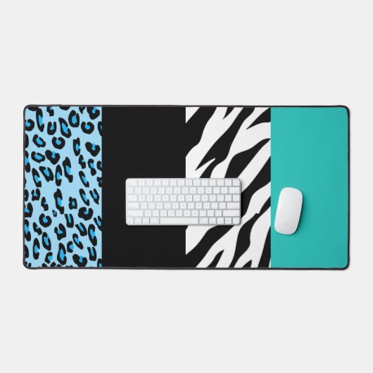 Leopard Print, Zebra Print, Animal Print, Blue Schreibtischunterlage (Tastatur & Maus)