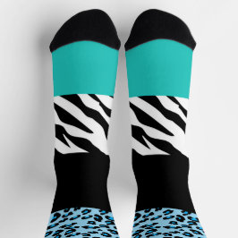 Leopard Print, Zebra Print, Animal Print, Blue Socken