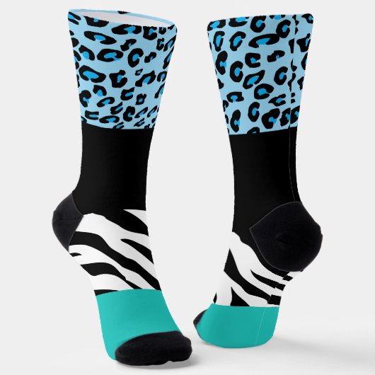 Leopard Print, Zebra Print, Animal Print, Blue Socken (Gewinkelt)