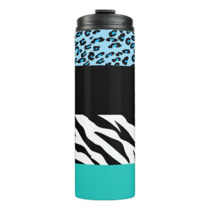 Leopard Print, Zebra Print, Animal Print, Blue Thermosbecher