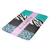 Leopard Print, Zebra Print, Blau, Ihr Name Badematte (Schrägansicht)