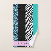 Leopard Print, Zebra Print, Blau, Ihr Name Badhandtuch Set (Handtuch)