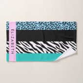 Leopard Print, Zebra Print, Blau, Ihr Name Badhandtuch Set (Handtuch)